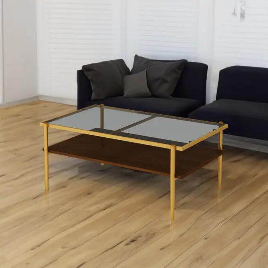 Bold Yellow & Gray Glass Coffee Table with Storage - Estalios