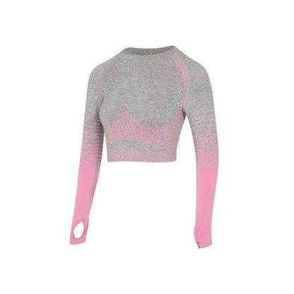 Sporty Chic Gray Pink Crop Set for Active Comfort - Estalios