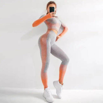 Sporty Chic Gray Pink Crop Set for Active Comfort - Estalios