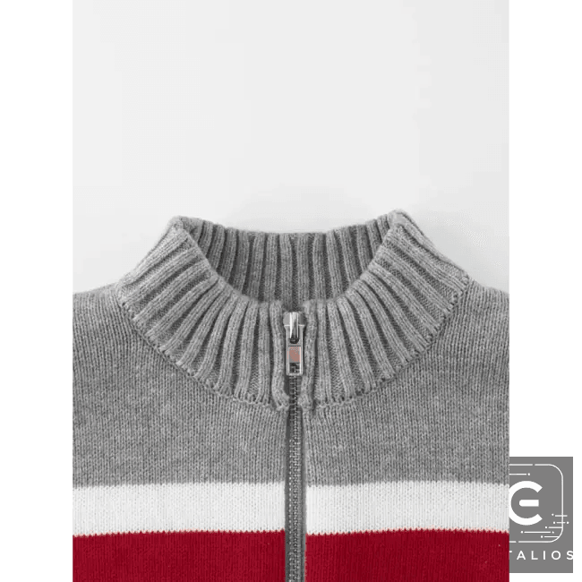 Chic Bold Striped Knit Zip-Up with Comfortable Cuffs - Estalios