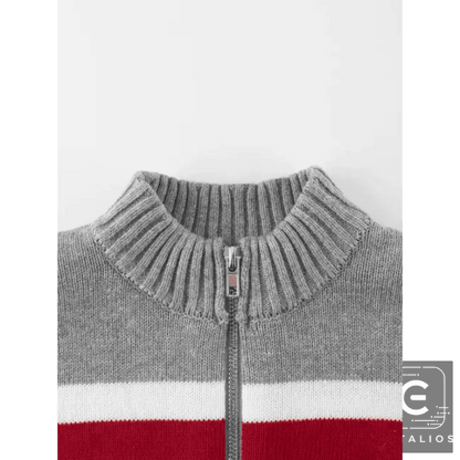 Chic Bold Striped Knit Zip-Up with Comfortable Cuffs - Estalios