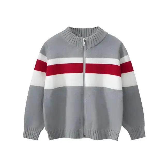 Chic Bold Striped Knit Zip-Up with Comfortable Cuffs - Estalios