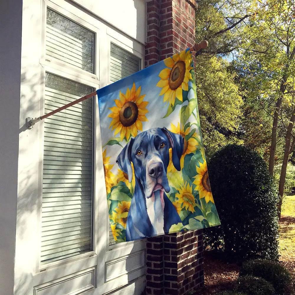 Great Dane Sunflowers House Flag for Vibrant Outdoor Decor - Estalios