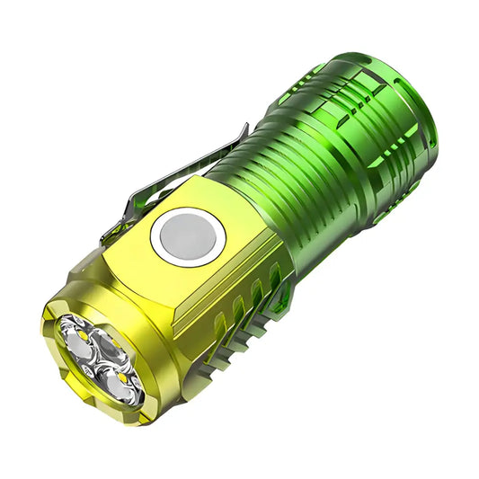 Green Gold Mini LED Flashlight in green and yellow, perfect long lasting rechargeable lamps