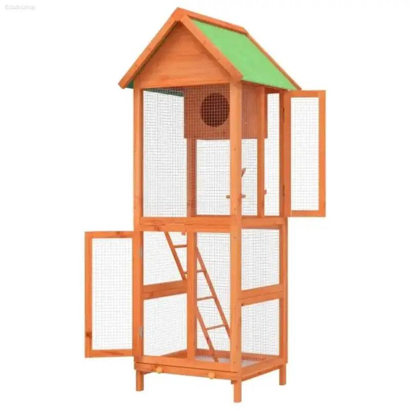 Green Roof Bird House: Solid Pine Wood Aviary! Elevate your Feathered Friends Living Space with our Stunning Wooden Bird Aviary! this Beautiful Bird House Offers - Estalios
