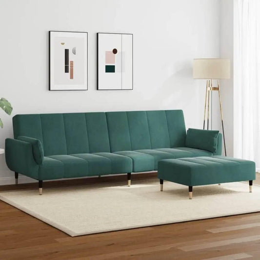 vidaXL Sofa Bed Dark Green Velvet, Wood, Metal Standard - Estalios