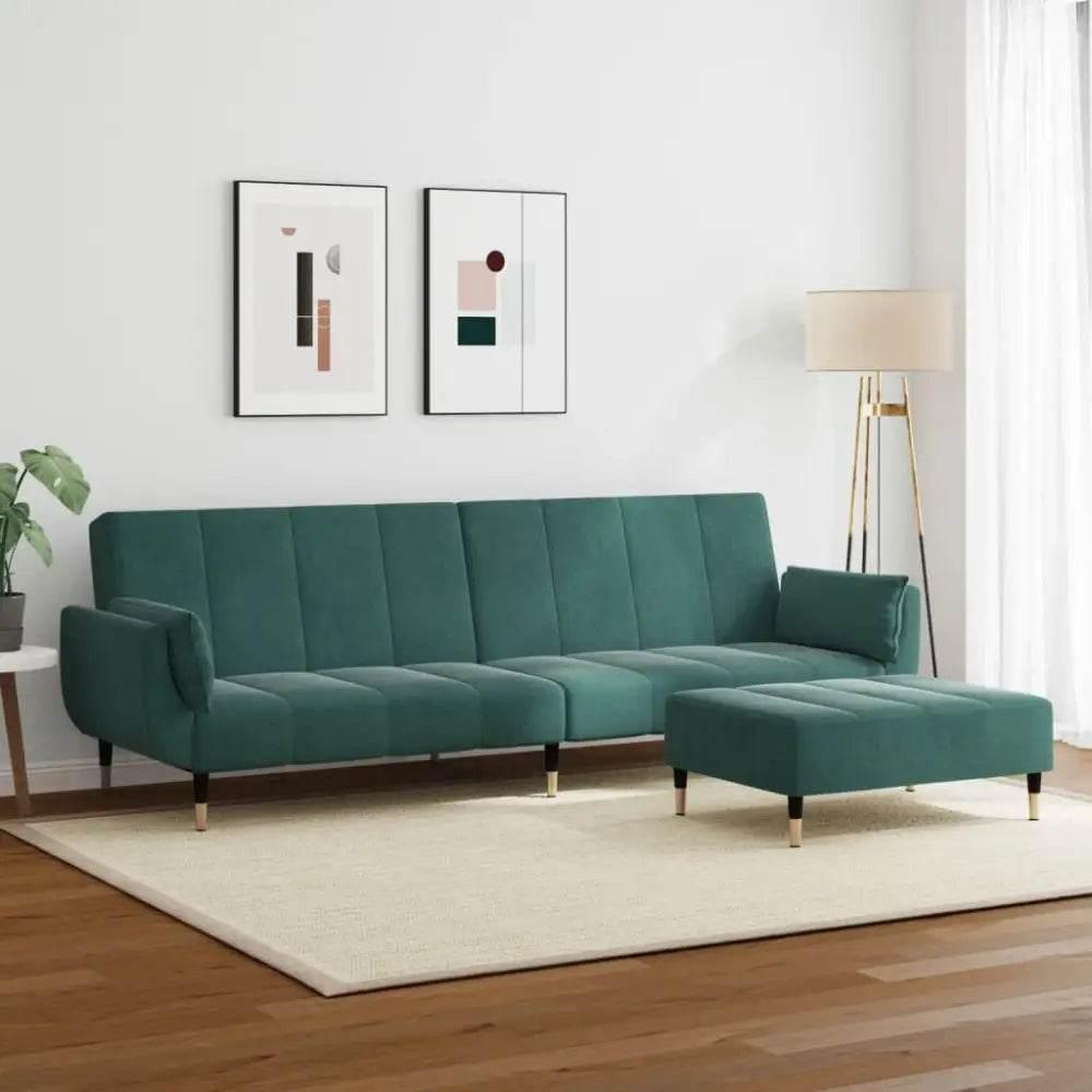 vidaXL Sofa Bed Dark Green Velvet, Wood, Metal Standard - Estalios