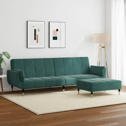 vidaXL Sofa Bed Dark Green Velvet, Wood, Metal Standard - Estalios