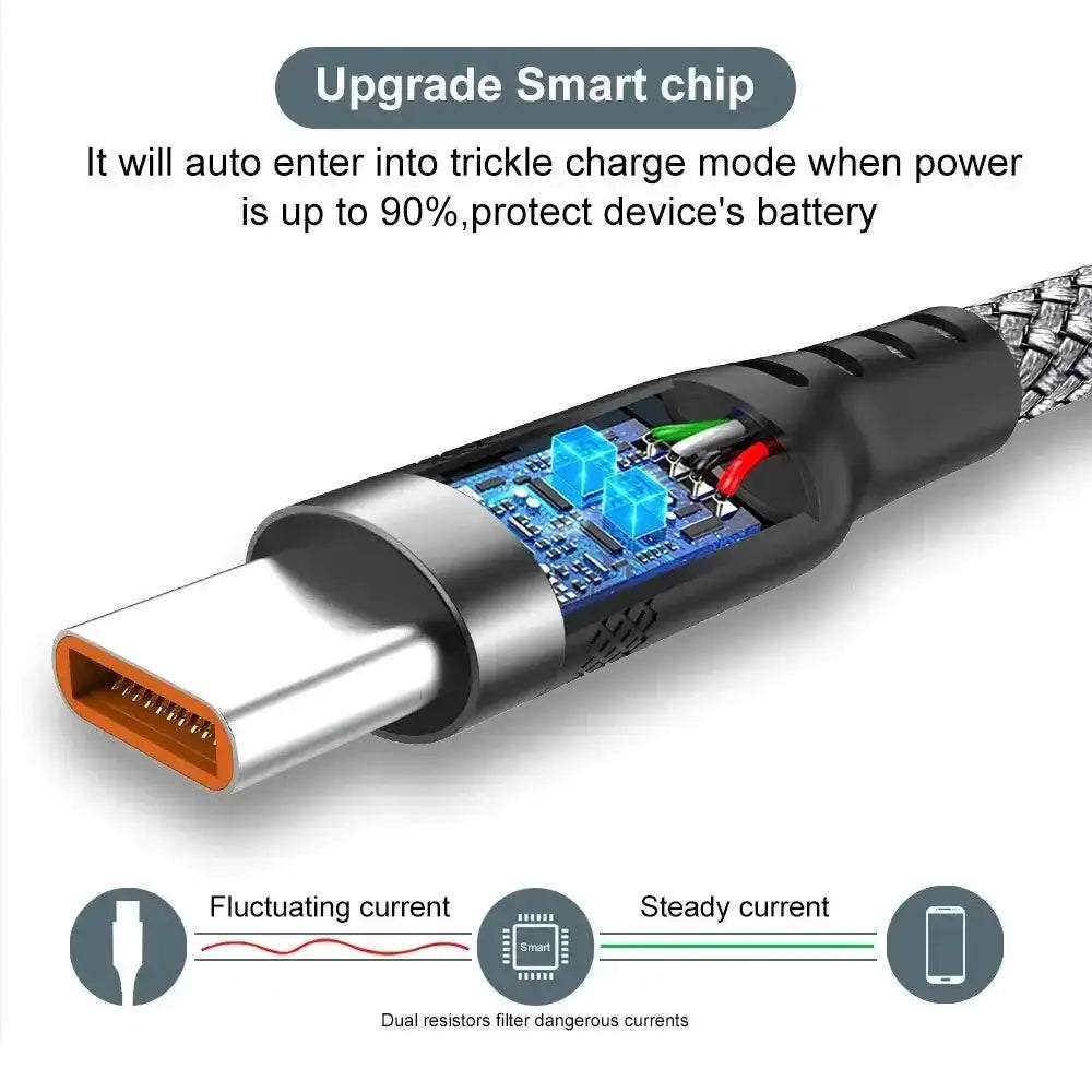 Grey Type-C Smart Charging Cable with smart chip for micro USB fast charging