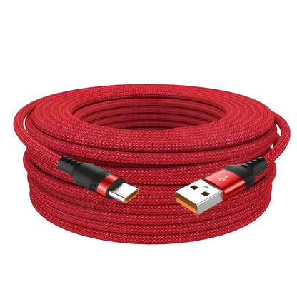 Coiled Red USB Cable for Grey Type-C Smart Charging, perfect for micro USB fast charging