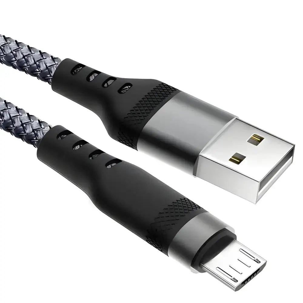 Braided Grey Type-C Smart Charging Cable with fast red micro USB for quick charging