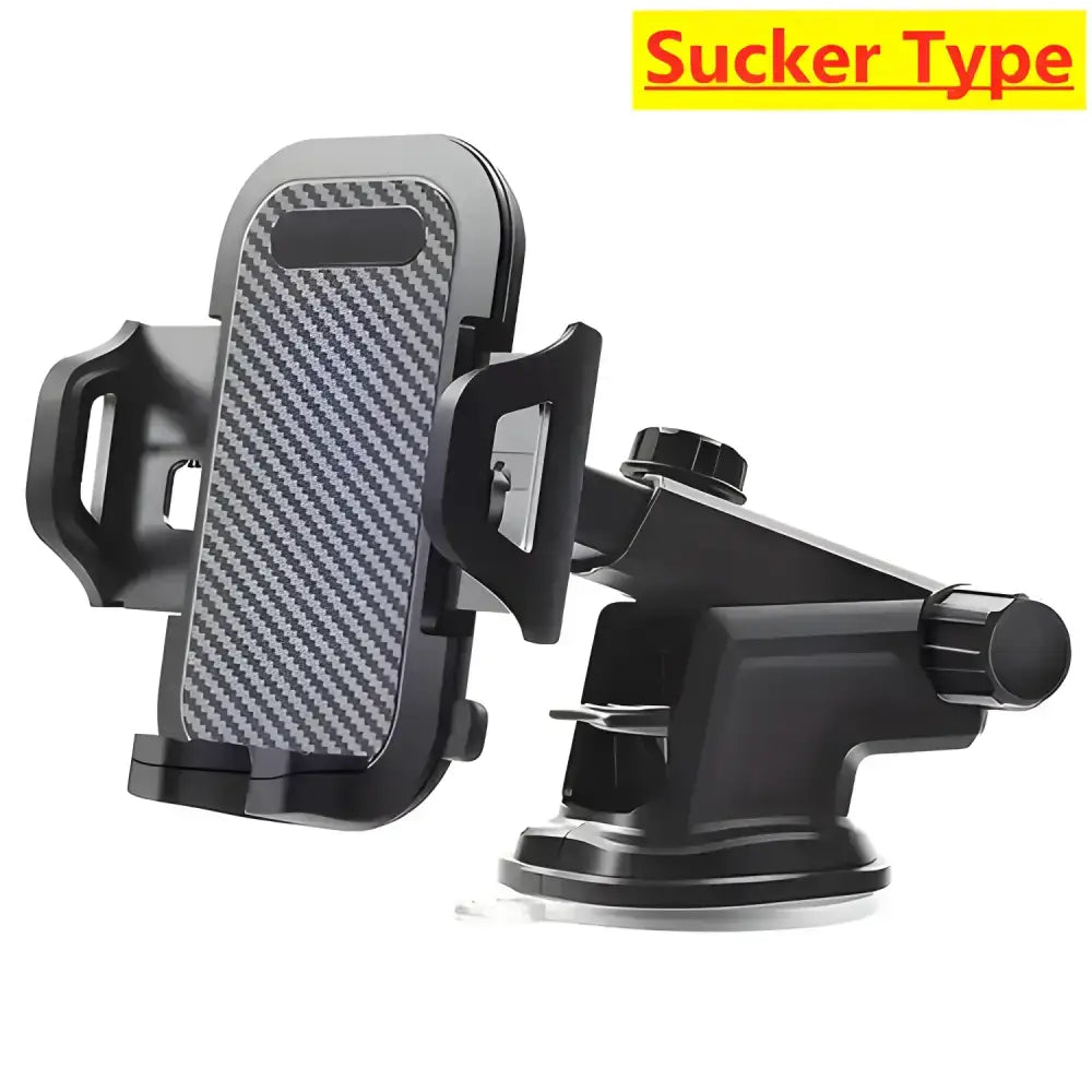 Black GripTight Carbon Fiber Car Phone Holder Mount with suction cup for dashboard use