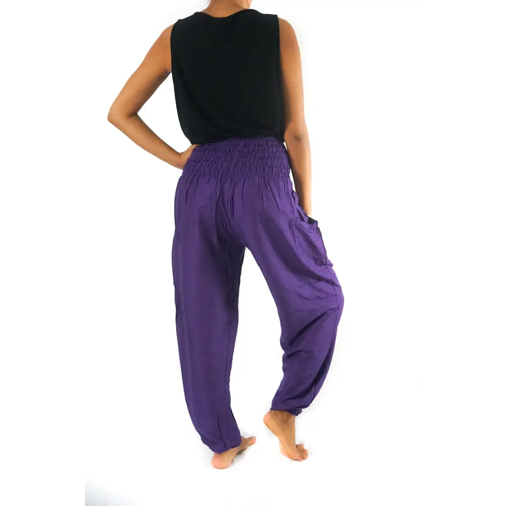 Stylish Purple Harem Pants with Elastic Waistband for Women Boho Vibes