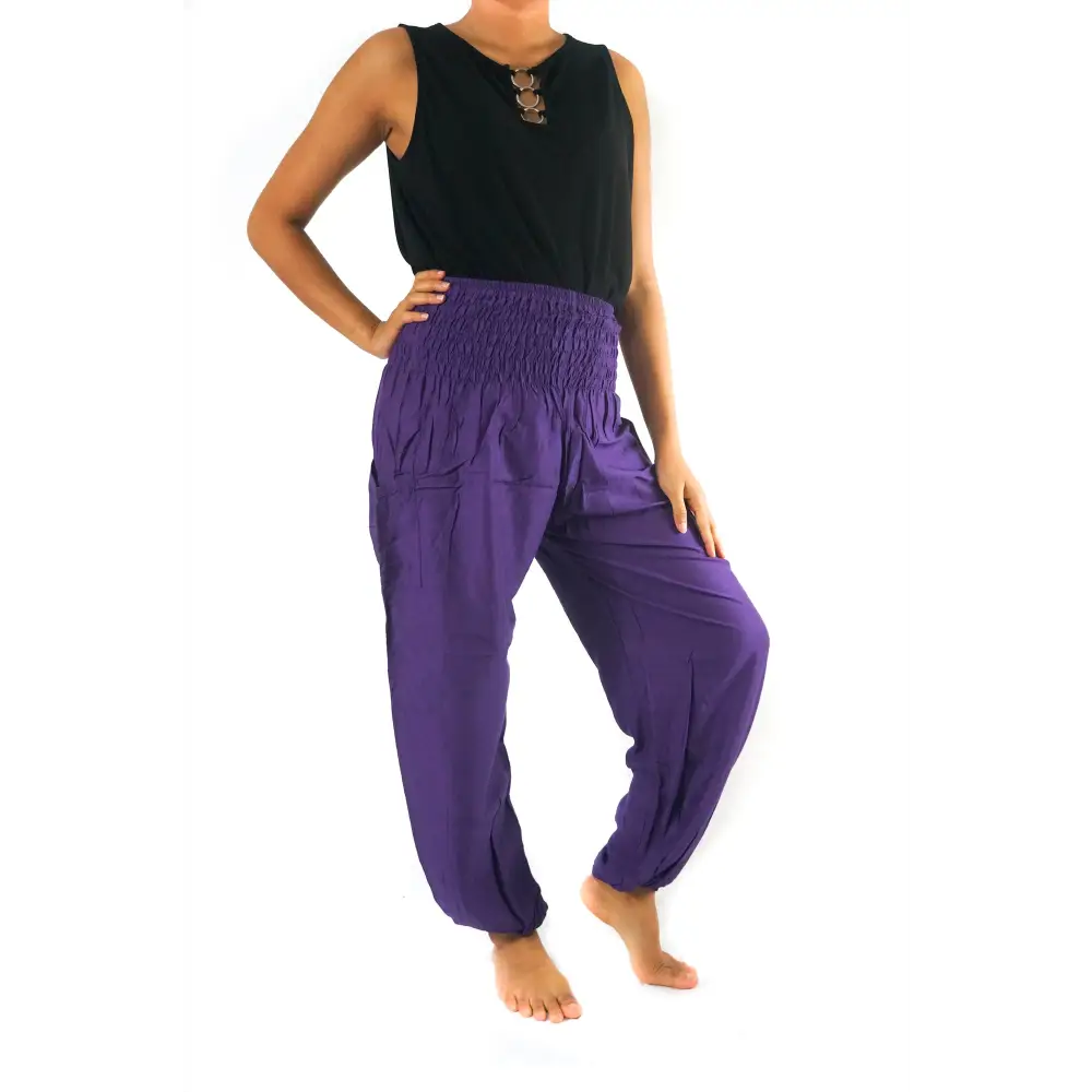 Stylish Purple Harem Pants with Smocked Waistband for Women Boho Vibes