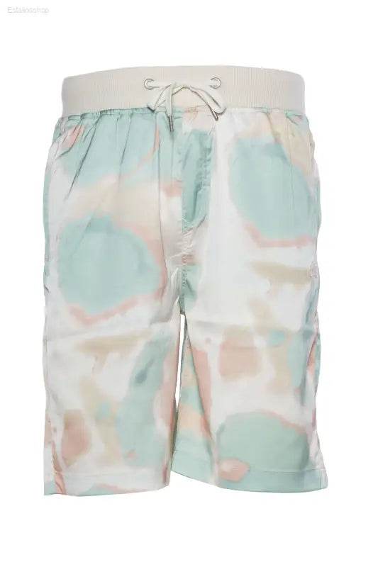 Tie-dye patterned shorts.