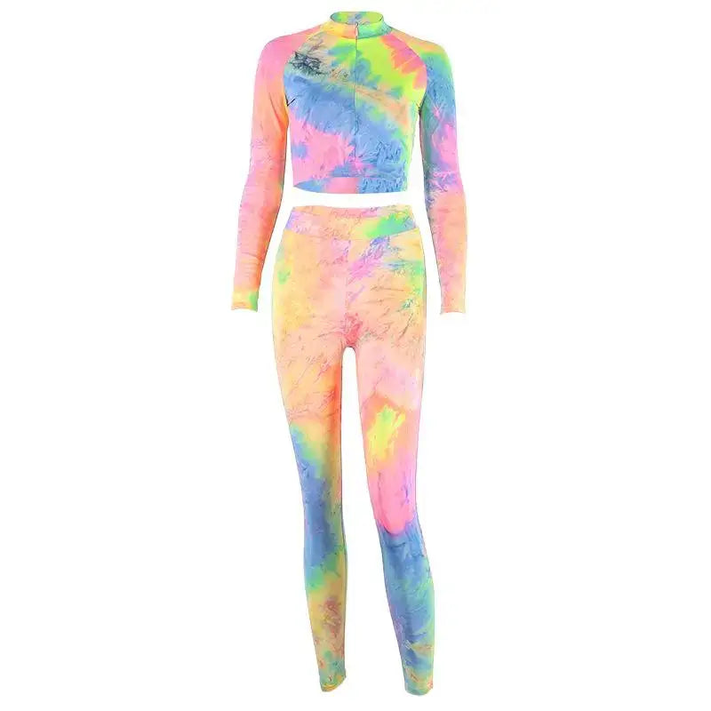 Groovy Tie-Dye Two Piece Suit Jumpsuits for women in winter tie-dyed elastic style