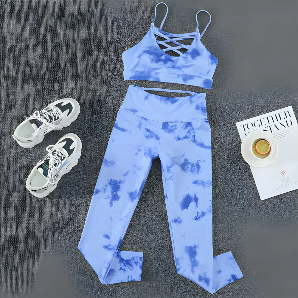 Blue tie dye workout set perfect for stylish yoga clothes sports and comfy underwear