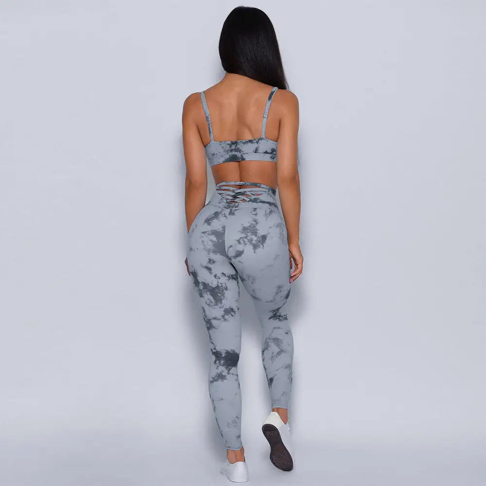 Gray tie dye athletic set from Groovy Tie Dye Yoga Clothes for stylish workouts