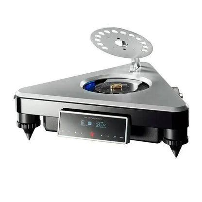 Silver and black triangular Gryphon Guifeng Ethos Flagship CD Player on display