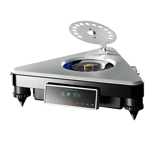 Triangular silver and black CD player from Denmark Gryphon Guifeng Ethos flagship