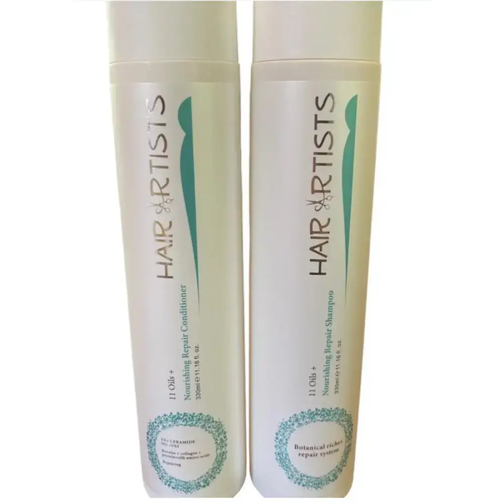 Hair Artists Nourishing Repair Shampoo and Conditioner bottles for healthy, shiny hair