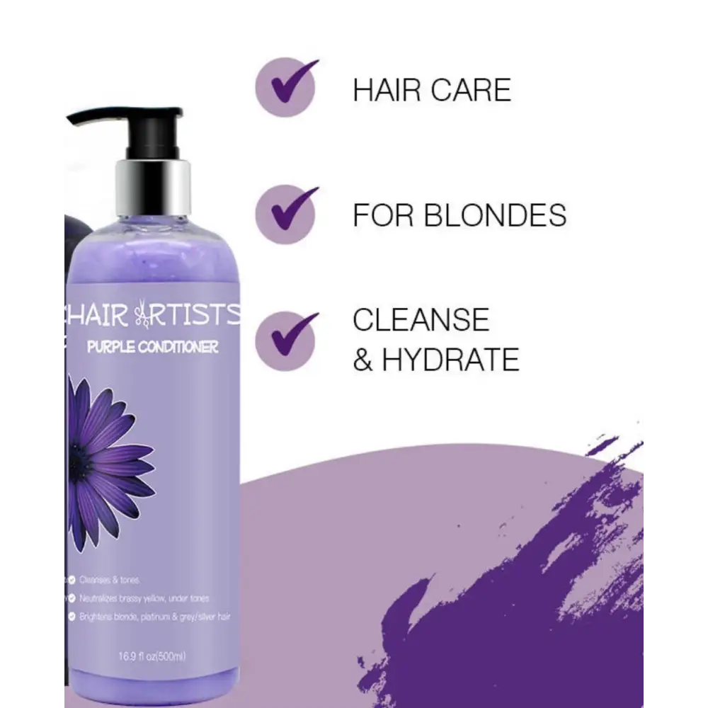 Hair Artists Purple Conditioner bottle for vibrant, cared-for hair with Artists Purple Shampoo