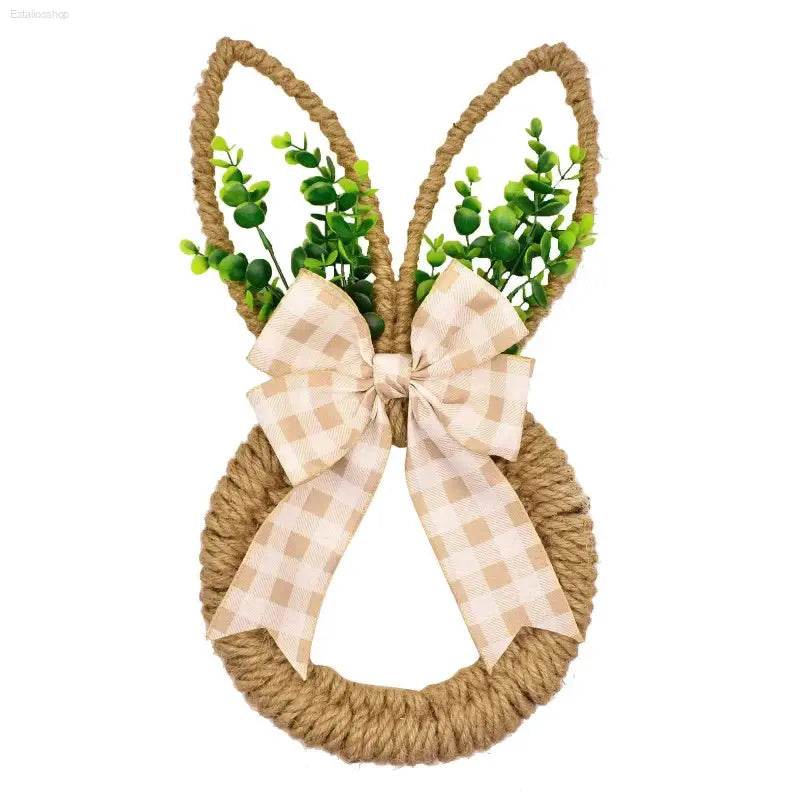 Handicrafts Spring Bunny Wreath For Spring And Easter Front Door Wall Window Decor Decorated With Bow And Green Advent Wreath - Estalios