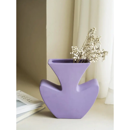 Handmade Memphis Funky Lavender Ceramic Vase with dried flowers for a pop of color