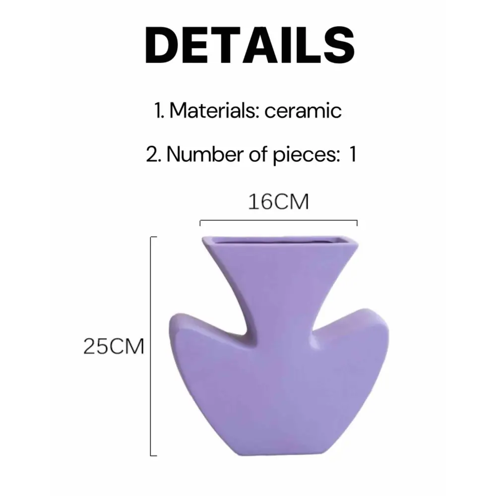 Purple ceramic vase with geometric design, a perfect Handmade Memphis Funky Lavender piece