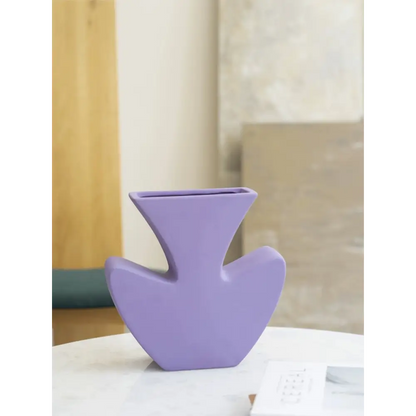 Lilac ceramic vase with geometric design, perfect for a Handmade Memphis Funky vibe