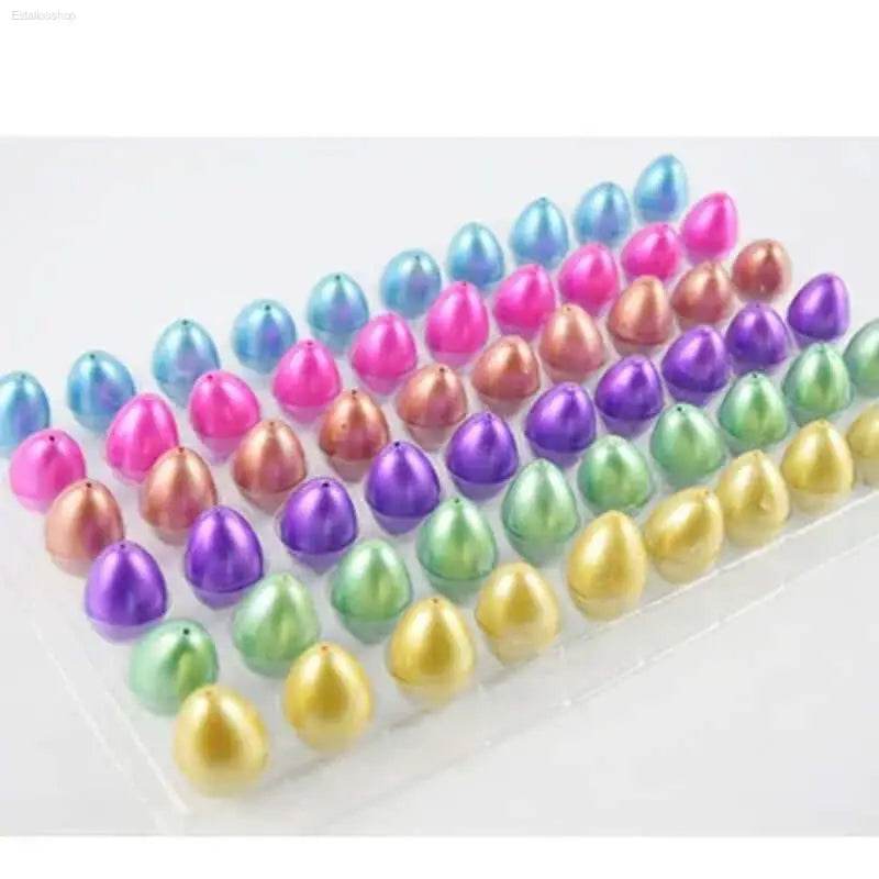 Colorful pearlized egg-shaped beads.