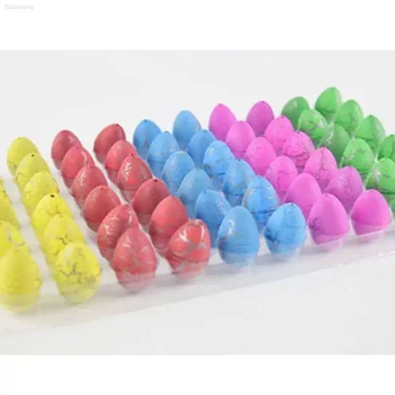 Rows of colorful toy eggs.