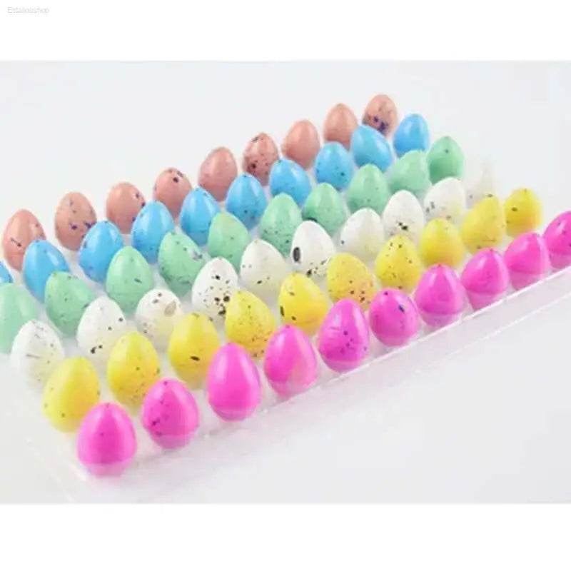 Colorful speckled toy eggs.
