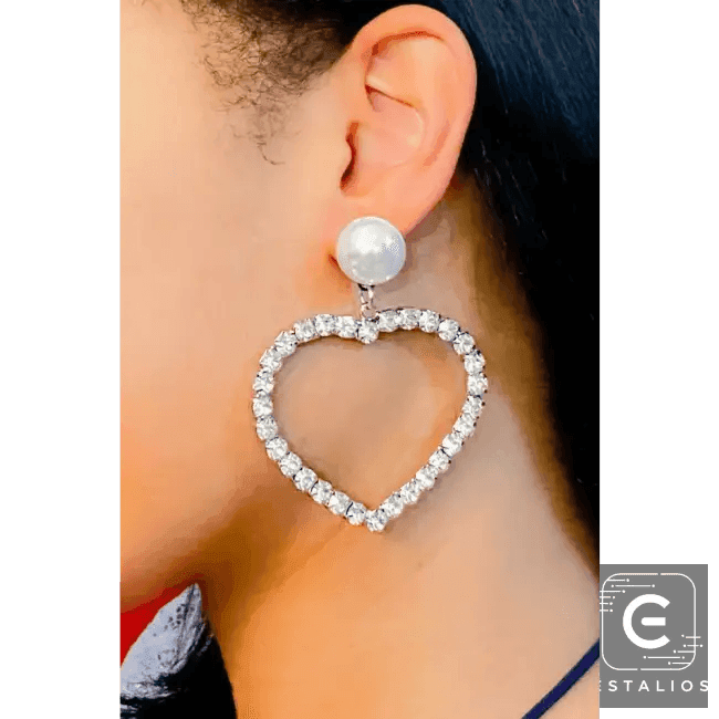 Heart's Desire Rhinestone Drop Earrings with Pearl Studs Glam Up Your Look - Estalios