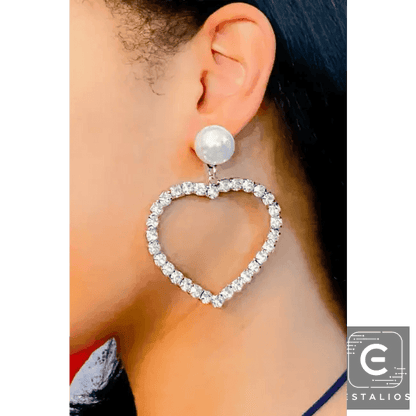 Heart's Desire Rhinestone Drop Earrings with Pearl Studs Glam Up Your Look - Estalios