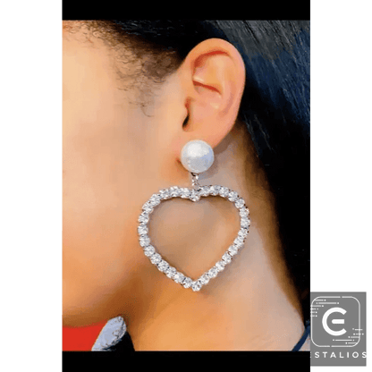 Heart's Desire Rhinestone Drop Earrings with Pearl Studs Glam Up Your Look - Estalios