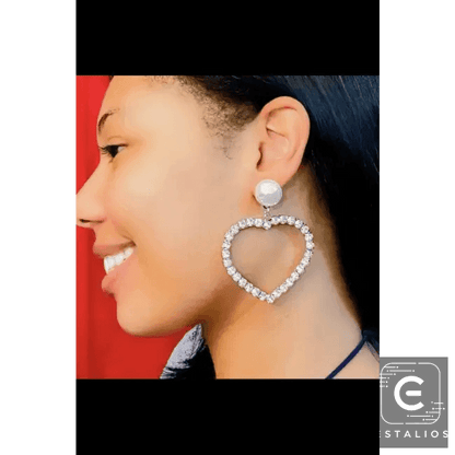 Heart's Desire Rhinestone Drop Earrings with Pearl Studs Glam Up Your Look - Estalios