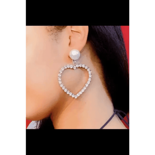Heart's Desire Rhinestone Drop Earrings with Pearl Studs Glam Up Your Look - Estalios