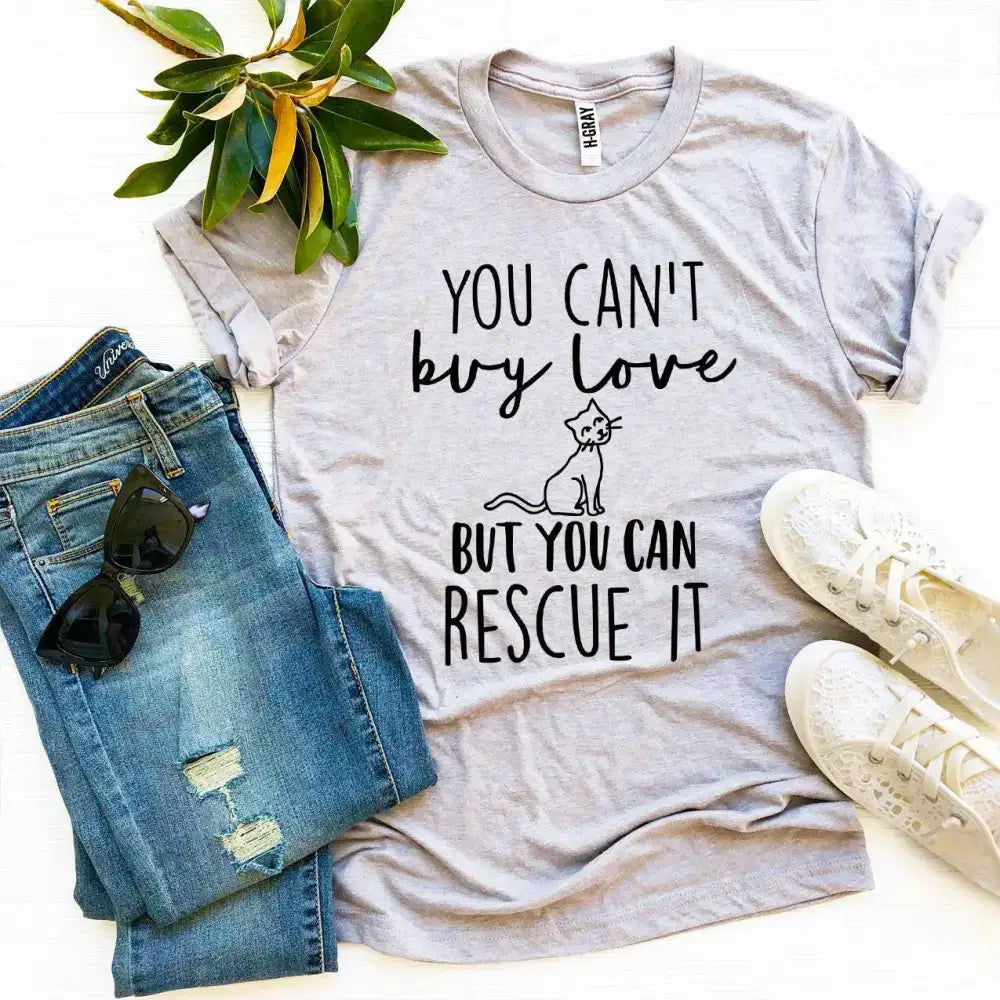 Heather Gray Cat Rescue Tee featuring a cute cat rescue message on a stylish t-shirt