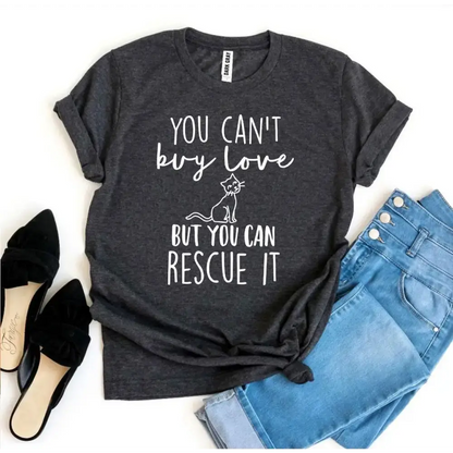 Heather Gray Cat Rescue Tee featuring a fun cat rescue message design