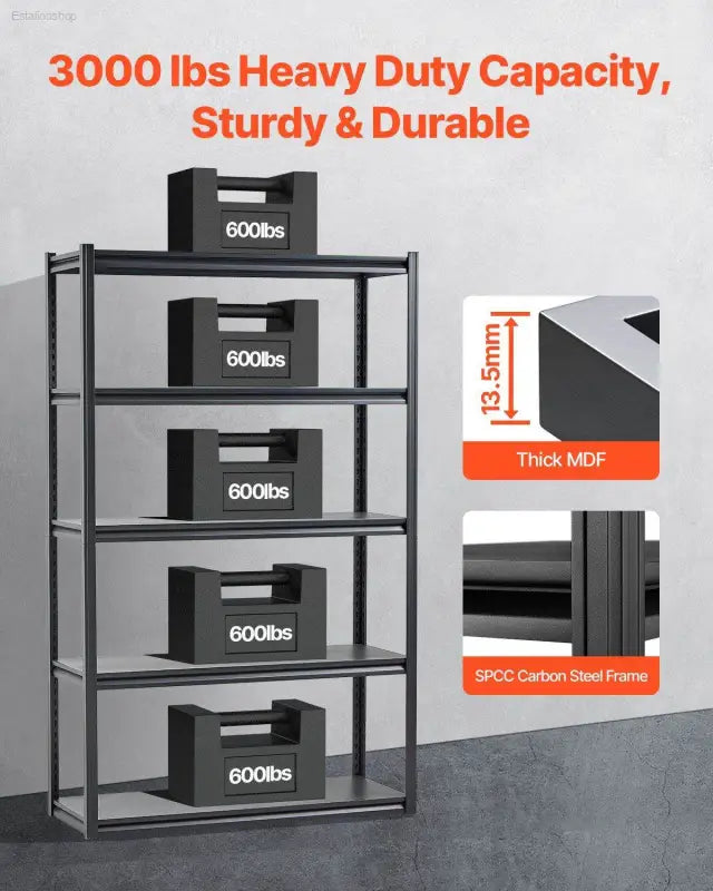 Heavy Duty 5-Tier Garage Storage Shelves 3000 lbs Capacity - Estalios