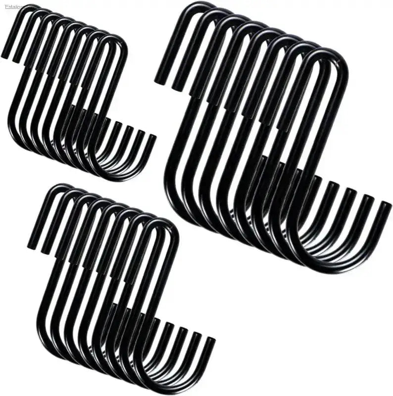 Heavy Duty Black S Hooks for Versatile Organization in Kitchen, Bathroom, Bedroom and Office