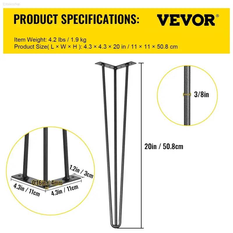 Heavy Duty Hairpin Table Legs Set of 4 for DIY Furniture - Estalios