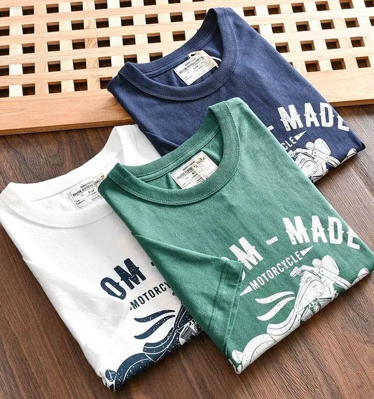 Heavy Men's Print Casual Round Neck Short Sleeve T-shirt - Estalios