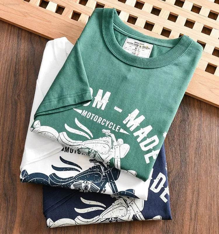 Heavy Men's Print Casual Round Neck Short Sleeve T-shirt - Estalios
