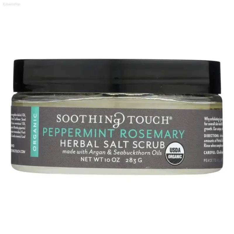 Herbal Salt Scrub: Peppermint Rosemary Renewal! Soothing Touch Peppermint Rosemary Herbal Salt Scrub revitalizes your skin with natural ingredients, leaving it feeling refreshed - Estalios