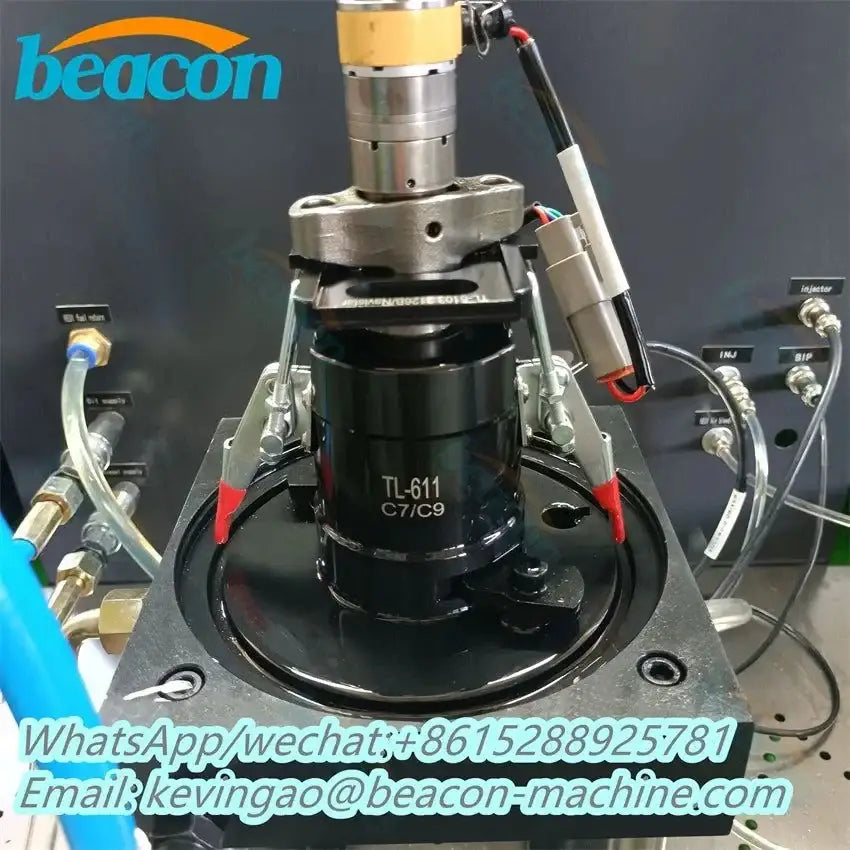 Black and silver HEUI Injector Test Bench Powerhouse 3126B testing machine in action