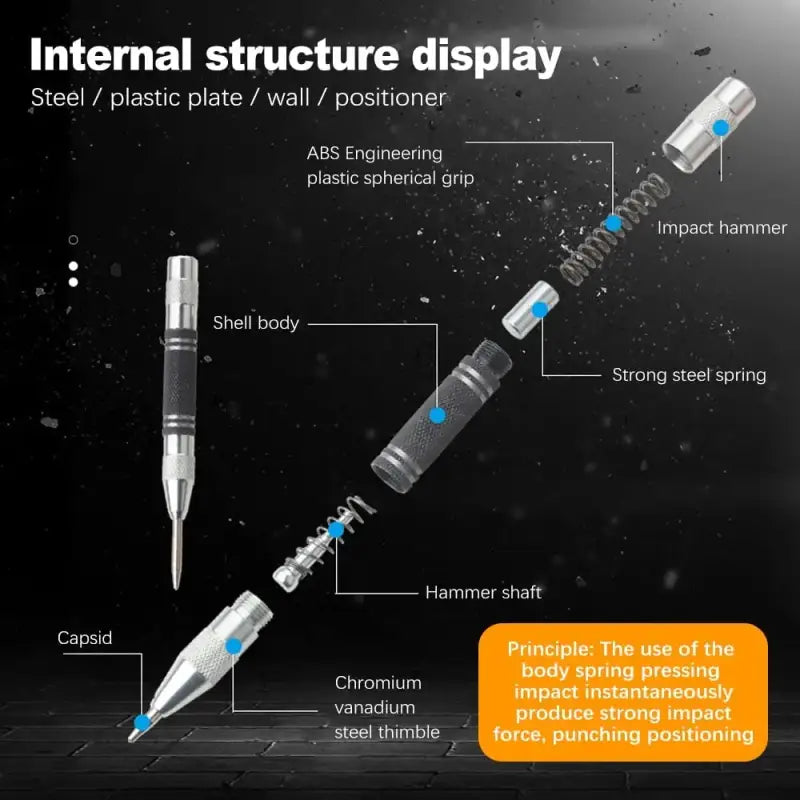 High Carbon Steel Automatic Center Punch with Adjustable Spring for Woodworking and Metal Drilling Enthusiasts