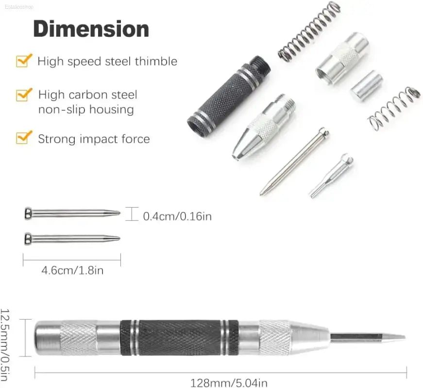 High Carbon Steel Automatic Center Punch with Adjustable Spring for Woodworking and Metal Drilling Enthusiasts