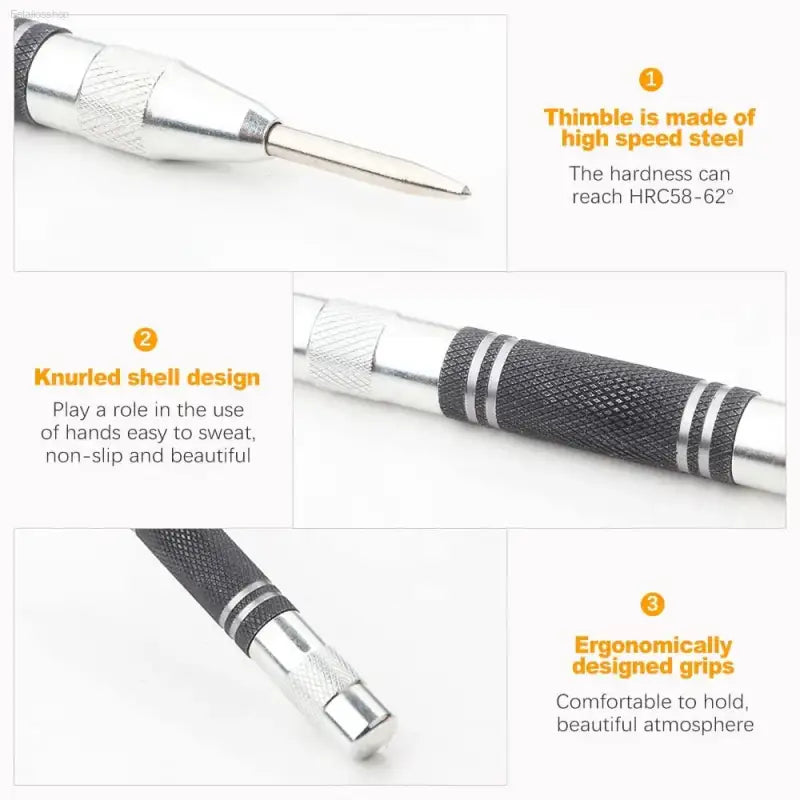 High Carbon Steel Automatic Center Punch with Adjustable Spring for Woodworking and Metal Drilling Enthusiasts